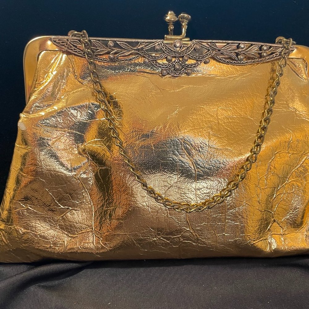 Vintage 1960's gold leather evening bag